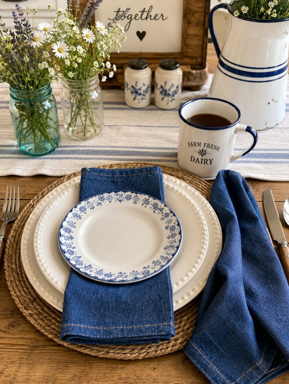 Pioneer Woman Denim Napkins Set of 4 Farmhouse Americana Kitchen Table Decor NWT